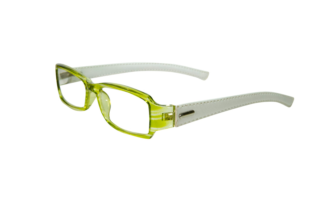 Leather Reading glasses, Rectangle spectacles style color green & white