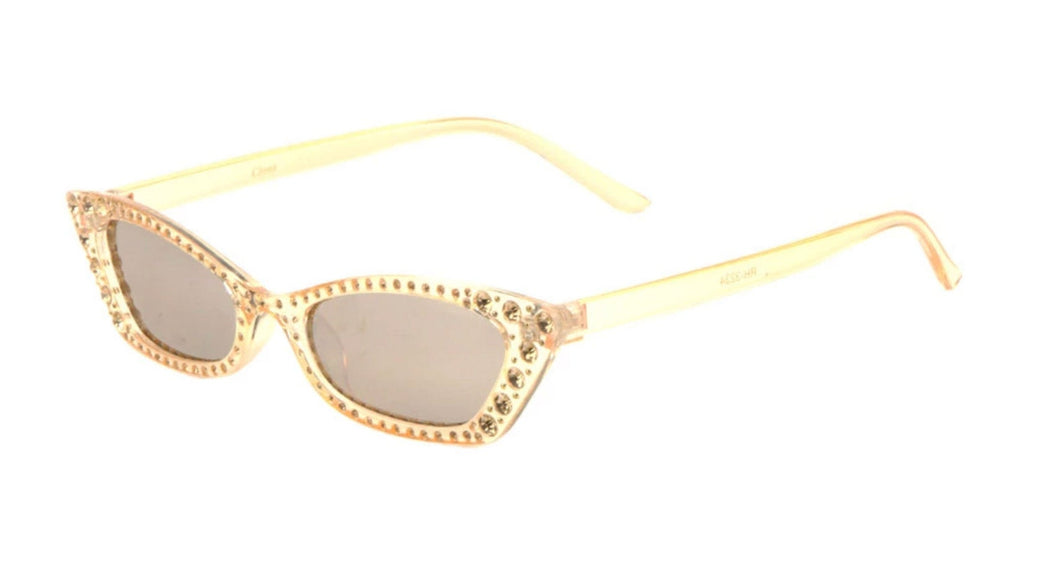 Yellow Cat-Eye Sunglasses for women, Retro Vintage glasses with rhinestones