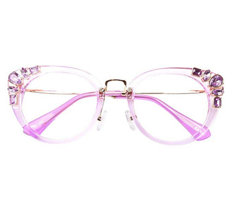 Rhinestones Reading Glasses, Luxurious Bling Eyeglasses, Clear Pink Frame spectacles